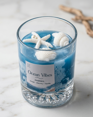Ocean Vibes Soy Wax Scented Candle – Coastal Seashell Glass Jar
