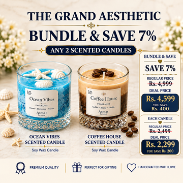 Coffee House Arabica Scented Candle & Ocean Vibes Soy Wax Scented Candle – Coastal Seashell Glass Jar