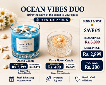 Ocean Vibes Soy Wax Scented Candle – Coastal Seashell Glass Jar & Homemade Luxury Daisy Flower Scented Candle Combo