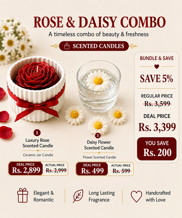 Luxury Rose Flower Candle in Decorative Ceramic Jar & Handmade Daisy Flower Scented Candle Combo