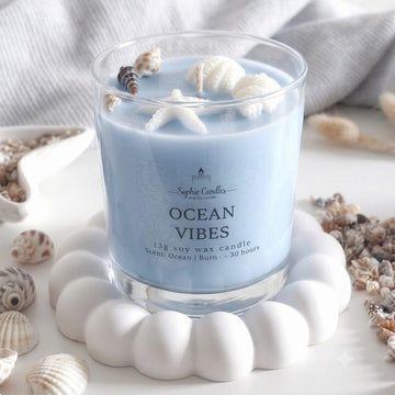 Ocean Vibes Soy Wax Scented Candle – Coastal Seashell Glass Jar