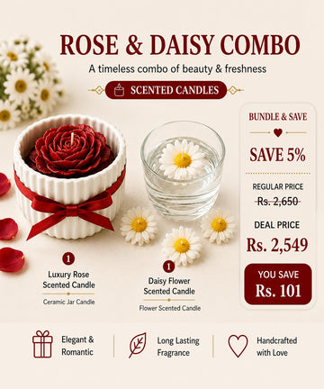 Luxury Rose Flower Candle in Decorative Ceramic Jar & Handmade Daisy Flower Scented Candle Combo